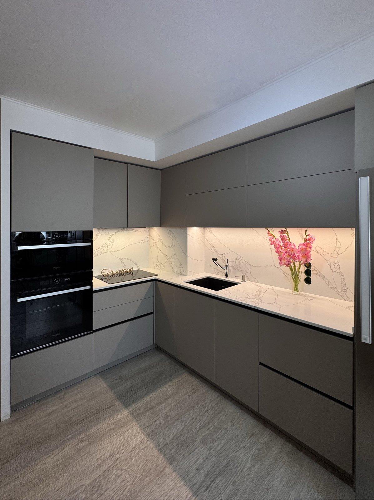 Matte Taupe L-Shaped Kitchen