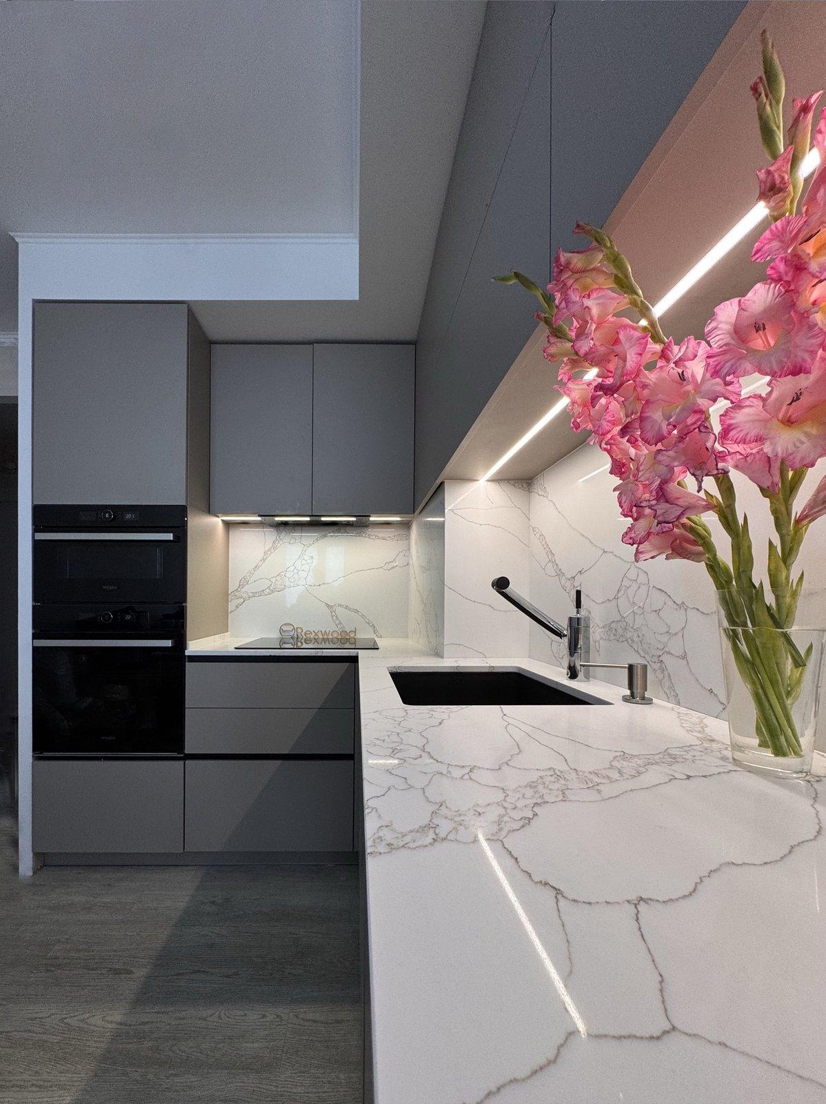 Matte Taupe L-Shaped Kitchen — 3