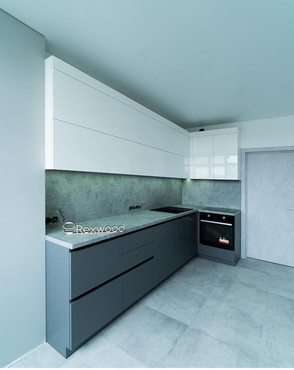 Teal-Grey Corner Kitchen