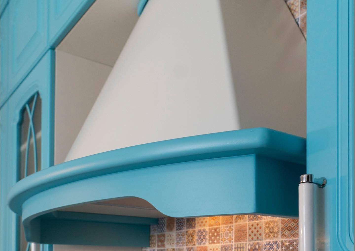 Turquoise Classic Kitchen with Glazed Display Cabinets — 7