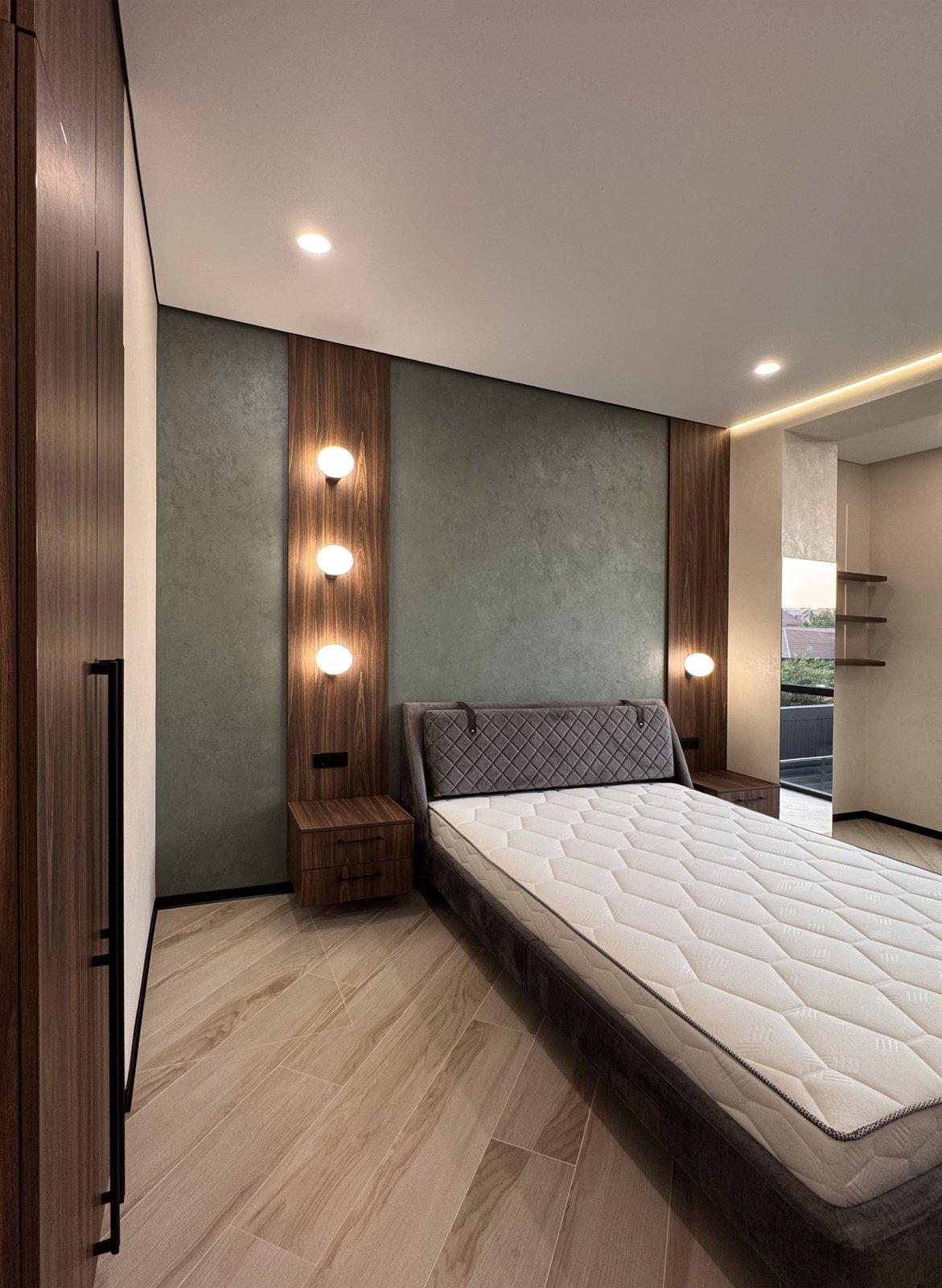 Walnut Bedroom with Green Accent Wall — 3