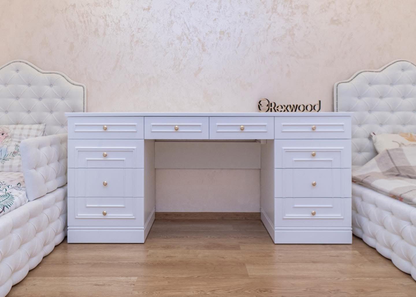 Classic White Children's Room with Ring-Handle Wardrobes & Desk — 5