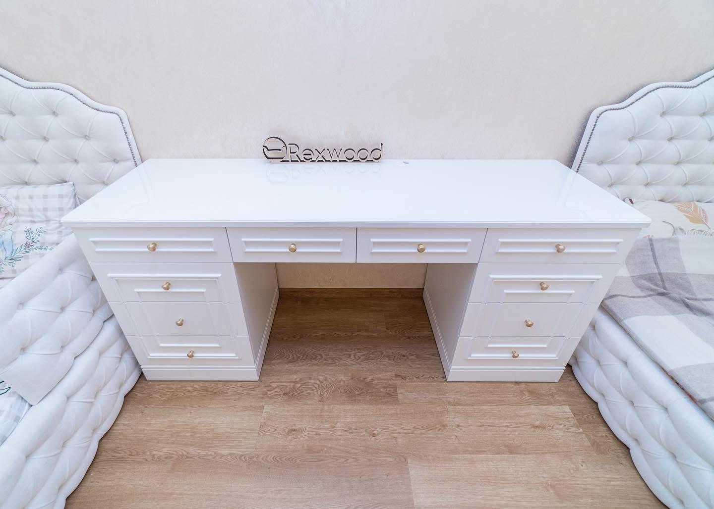Classic White Children's Room with Ring-Handle Wardrobes & Desk — 6