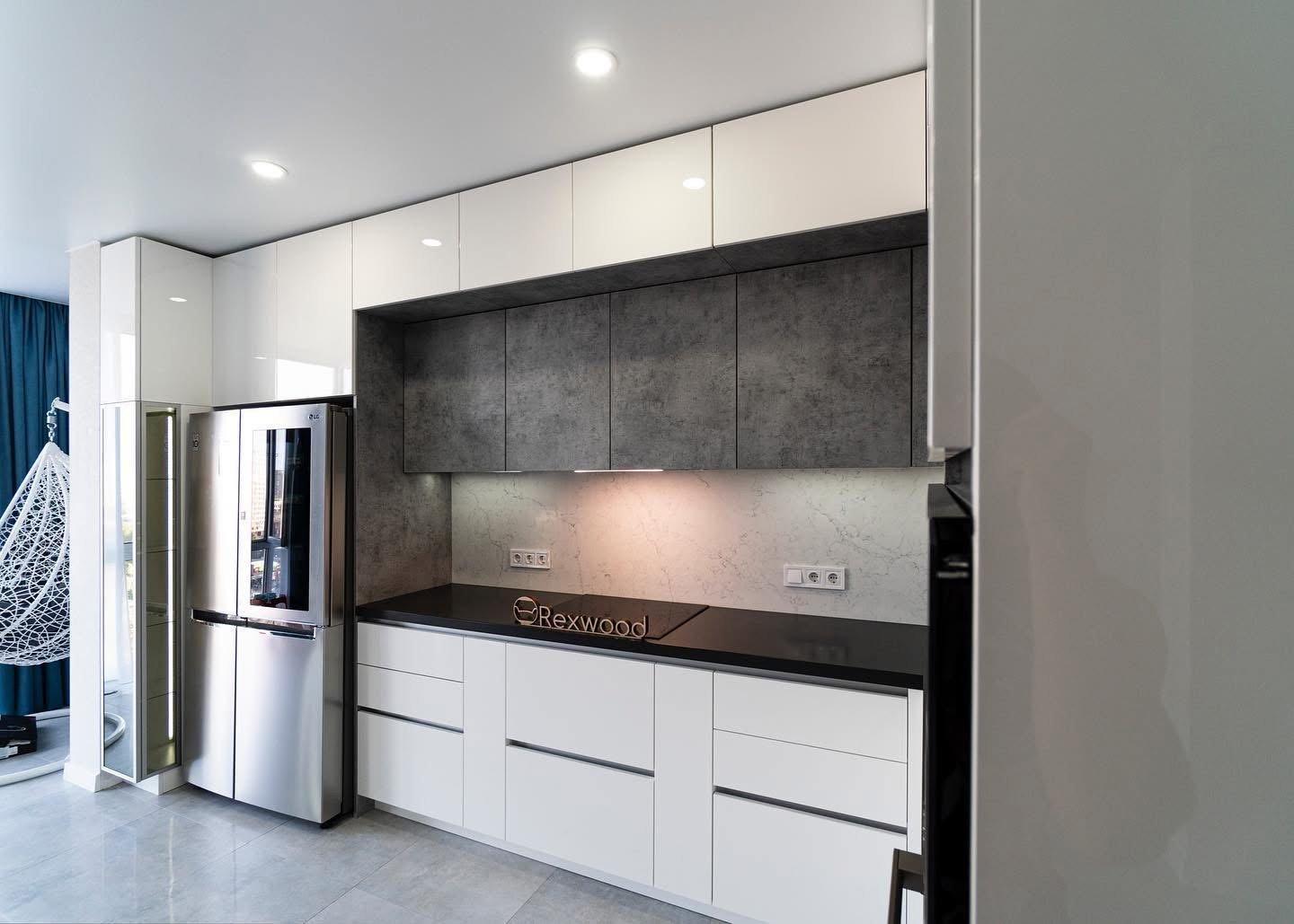 White Gloss & Concrete L-Shaped Kitchen — 2