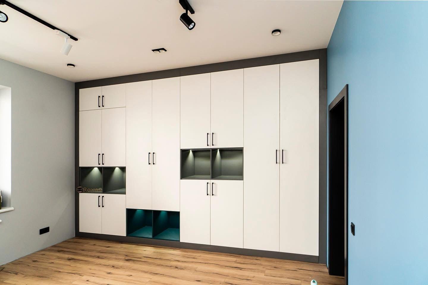 White Wardrobe Wall with Illuminated Niches — 2