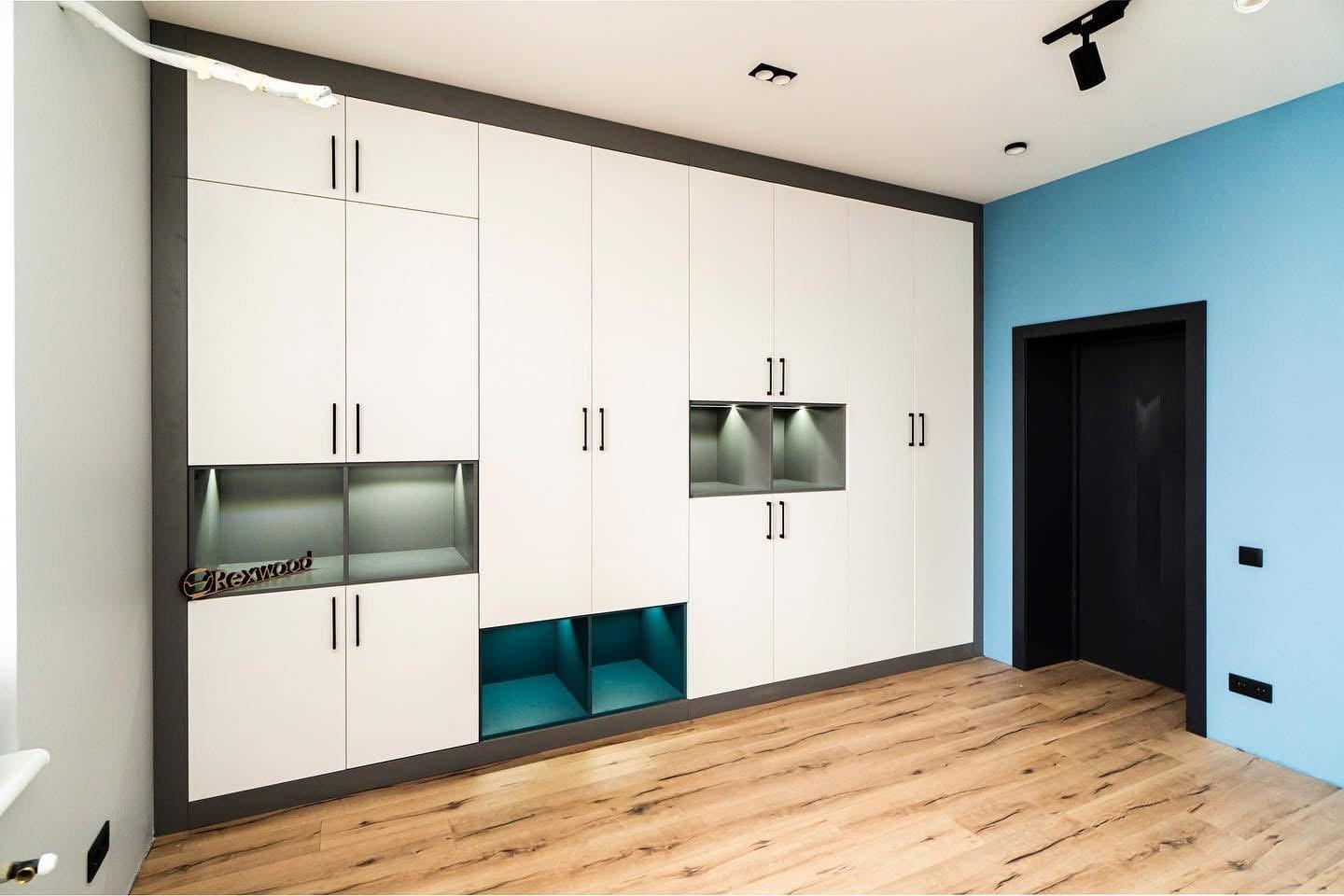 White Wardrobe Wall with Illuminated Niches — 3
